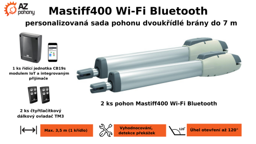 Mastiff400 Wi-Fi Bluetooth - personalizovaná sada pohonu dvoukřídlé brány do 7 m